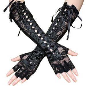 Lace Up Fingerless Long Gloves, 15B-171MISC001
